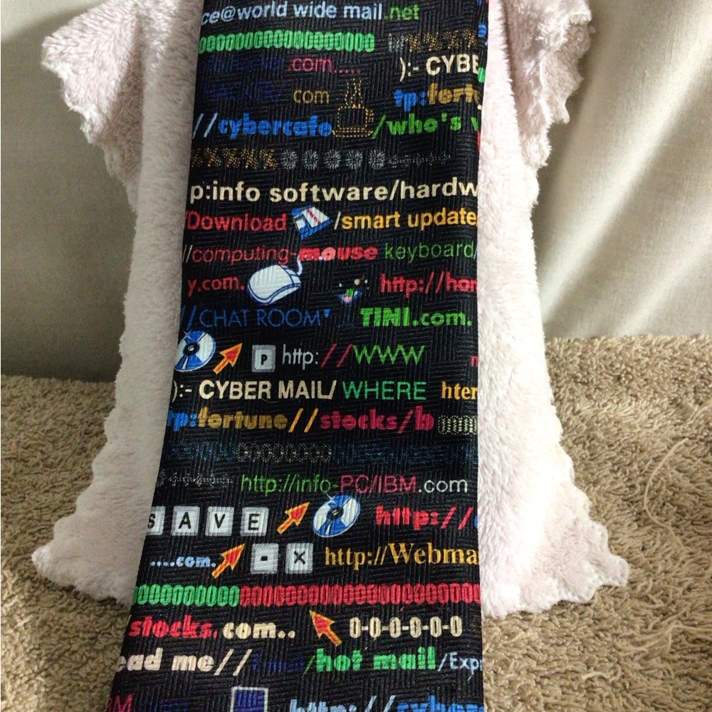 Multicolor Code-Print Men's Tie - Tech Text Pattern - Picture 6 of 12